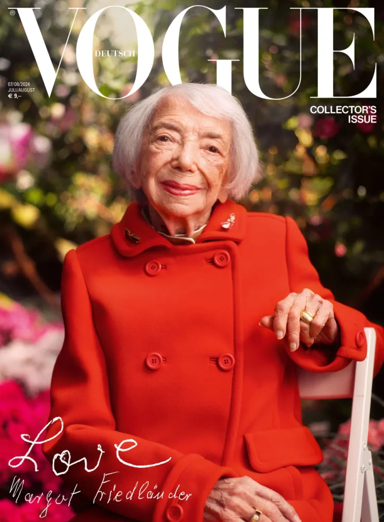 Cover der VOGUE-Ausgabe Juli/August 2024 mit Margot Friedländer im Vordergrund. Der Titel lautet: LOVE - Ein Plädoyer für das Miteinander